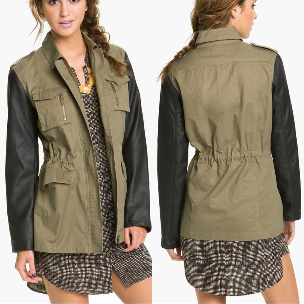 Blu Pepper Faux Leather Sleeve Utility Jacket